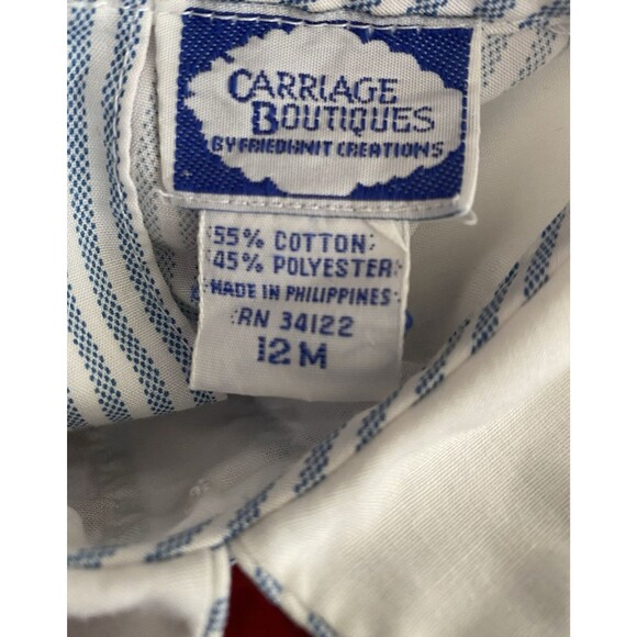 Carriage Boutiques Blue White Striped Shortall Romper 12M Crest Preowned - Picture 6 of 7
